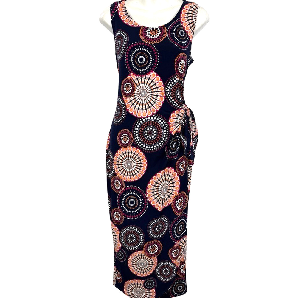 Robbie Bee Petite Womens Midi Jersey Knit Wrap Look Sleeveless Dress Navy sz P M